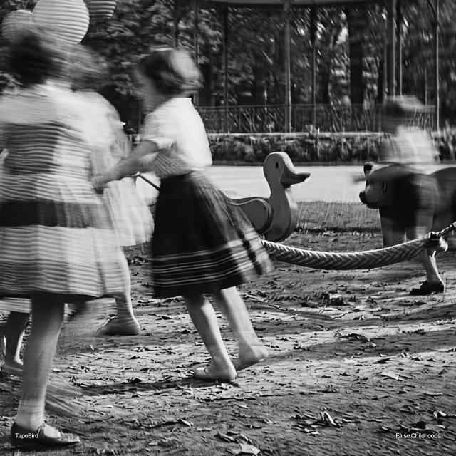False Childhoods — restored cassette tape by TapeBird: Memories that may never have happened — houses never lived in, birthdays that didn't arrive, playgrounds behind nothing, and family photos of lives generated from noise.